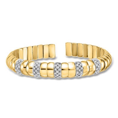 Italian .85 ct. t.w. Diamond Station Cuff Bracelet in 14kt Two-Tone Gold
