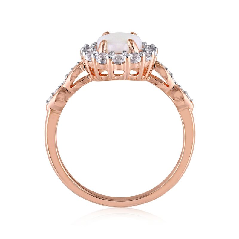 Opal and .60 ct. t.w. White Topaz Ring with Diamond Accents in 14kt Rose Gold image number 2