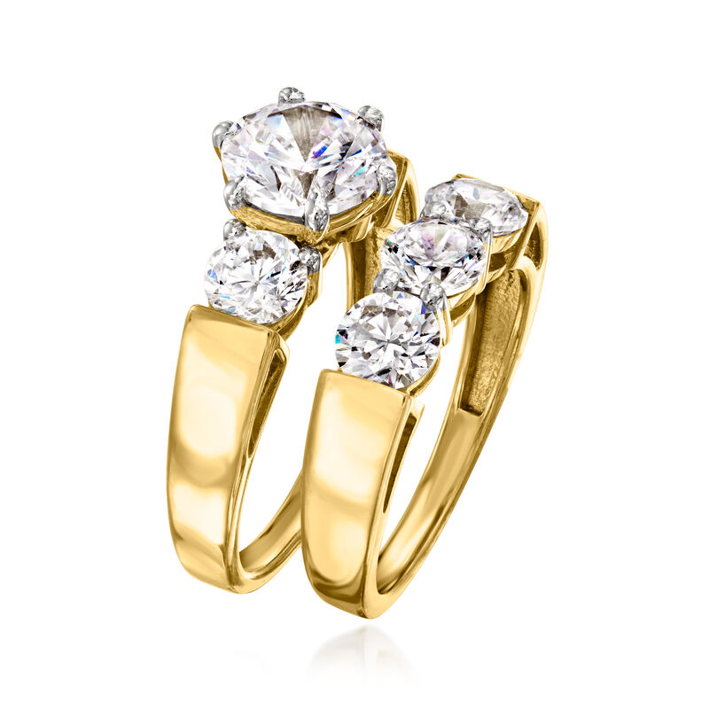 4.00 ct. t.w. CZ Jewelry Set: Two Rings in 18kt Gold Over Sterling image number 2