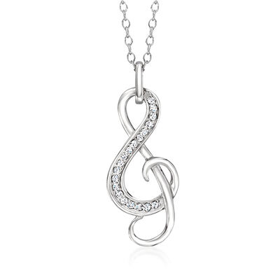 .10 ct. t.w. Diamond Treble Clef Pendant Necklace in Sterling Silver