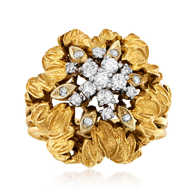 C. 1970 Vintage .70 ct. t.w. Diamond Leaf Cluster Ring in 18kt Yellow Gold image number 0