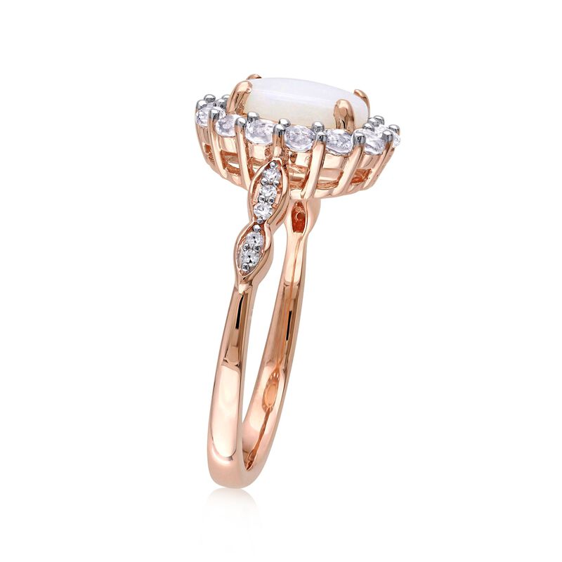 Opal and .60 ct. t.w. White Topaz Ring with Diamond Accents in 14kt Rose Gold image number 1