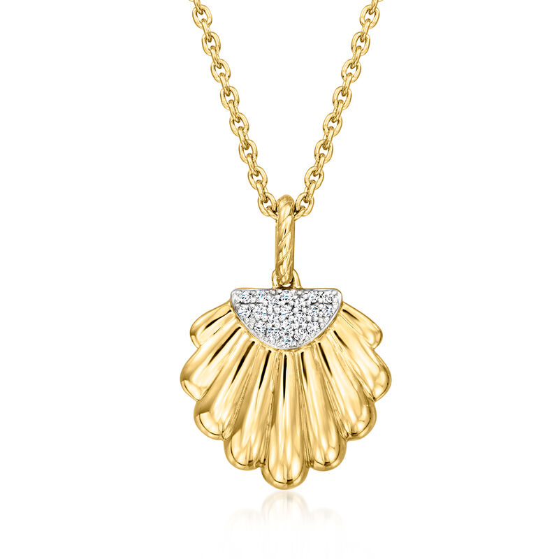 .10 ct. t.w. Diamond Seashell Pendant Necklace in 18kt Gold Over Sterling. 18&quot; image number 1