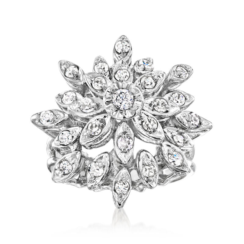C. 2020 Vintage .93 ct. t.w. Diamond Cluster Ring in 14kt White Gold. Size 6.5 image number 0