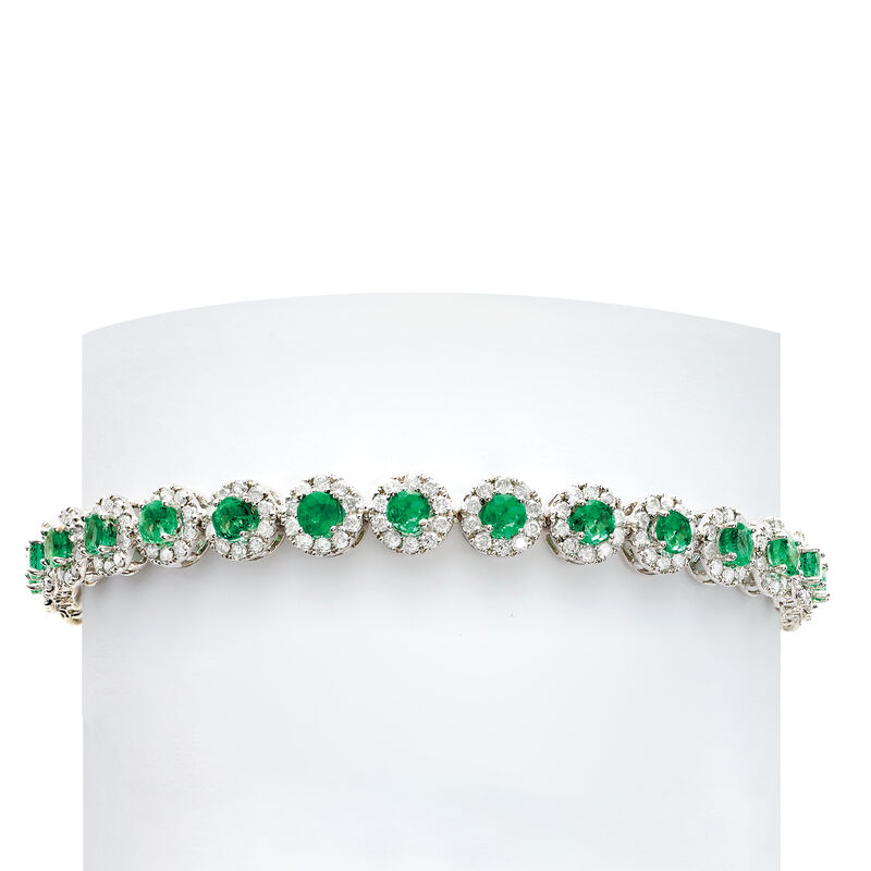 3.70 ct. t.w. Emerald and 2.69 ct. t.w. Diamond Tennis Bracelet in 14kt White Gold image number 2