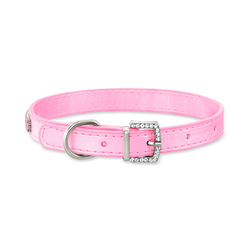 Multi-Row Rose Rhinestone Pink Leather Dog Collar image number 3