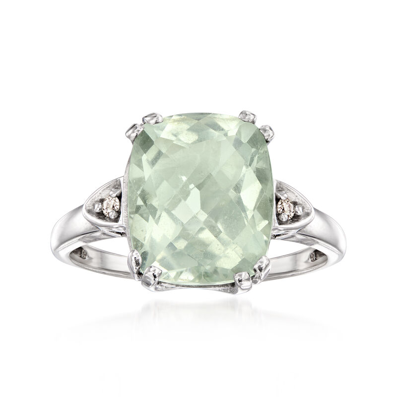 C. 2000 Vintage 5.00 Carat Prasiolite Ring with Diamonds in 10kt White Gold image number 0