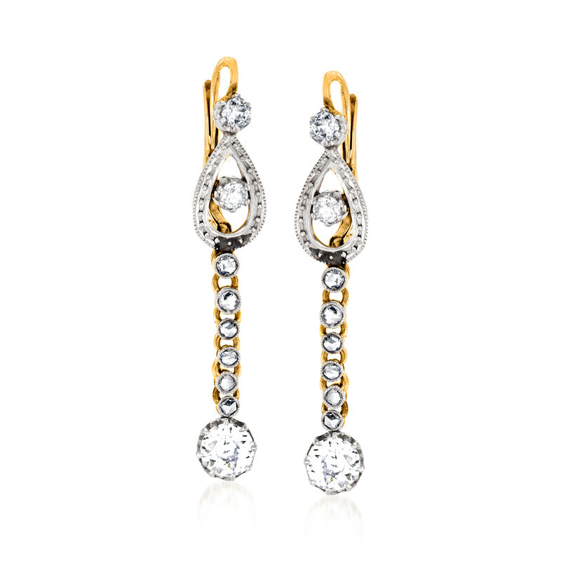 C. 1930 Vintage 1.50 ct. t.w. Diamond Drop Earrings in Platinum and 18kt Yellow Gold image number 0