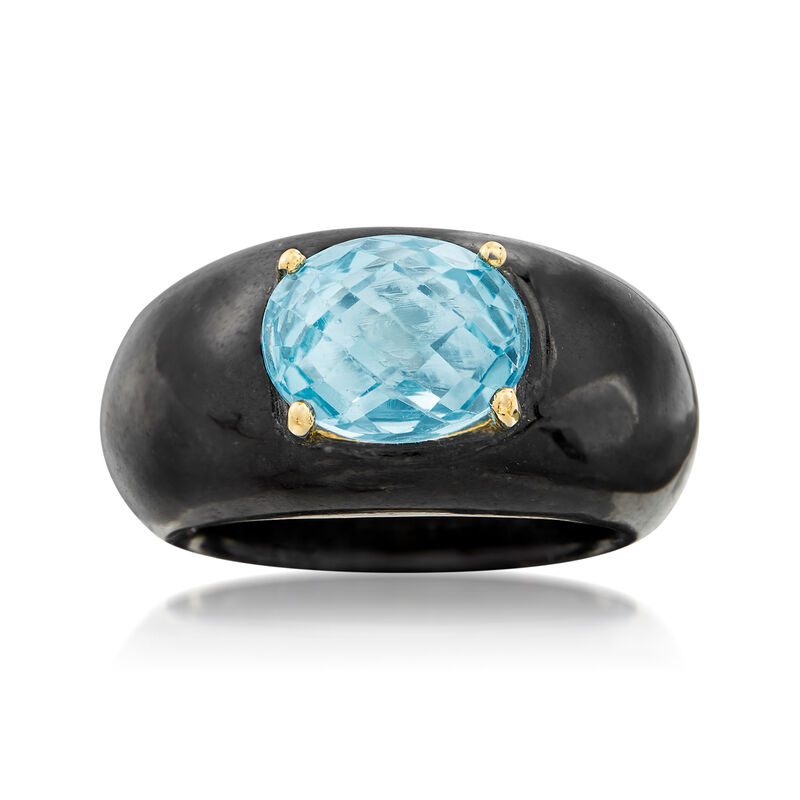 Black Jade and 3.20 Carat Blue Topaz Ring with 14kt Yellow Gold image number 0