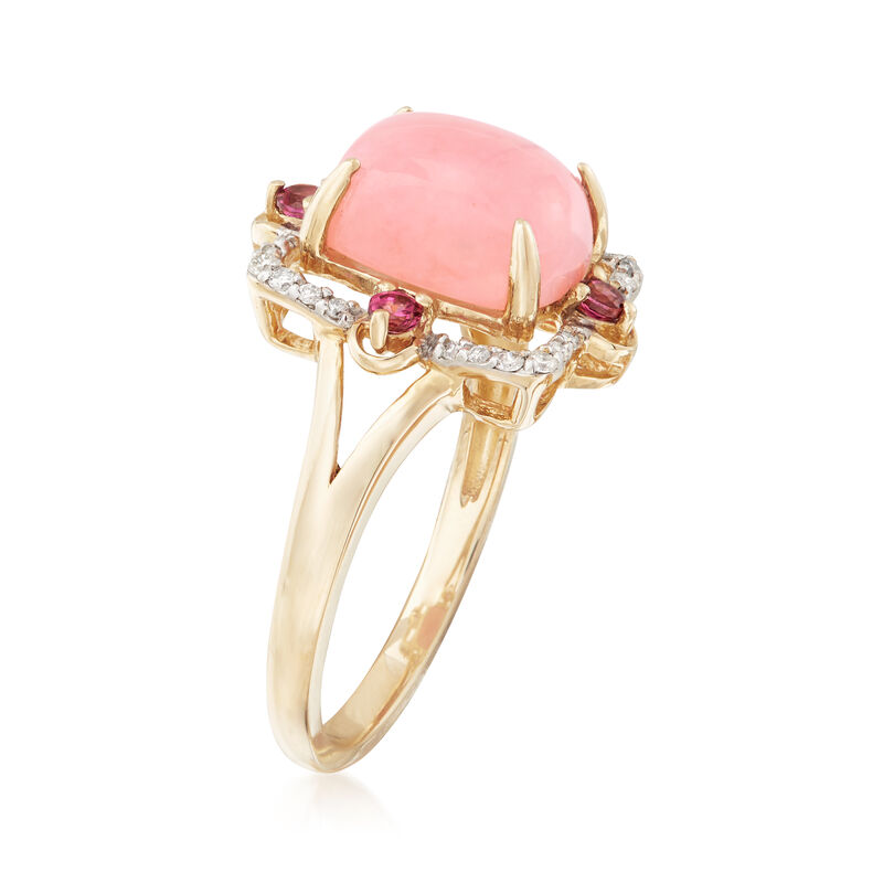 10x8mm Pink Opal Ring with .20 ct. t.w. Purple Rhodolites and .11 ct. t.w. Diamonds in 14kt Yellow Gold image number 2