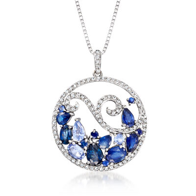 C. 2000 Vintage Effy 2.70 ct. t.w. Sapphire and .75 ct. t.w. Diamond Swirl Pendant Necklace in 14kt White Gold