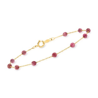 2.70 ct. t.w. Pink Tourmaline Bead Station Bracelet in 14kt Yellow Gold