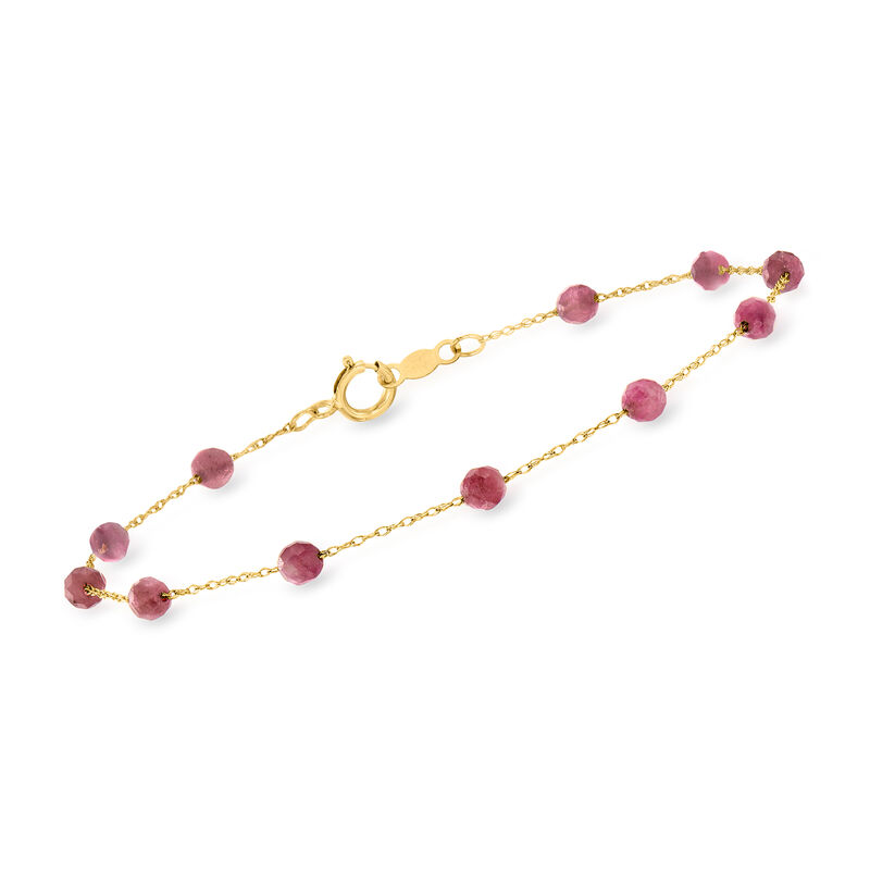 2.70 ct. t.w. Pink Tourmaline Bead Station Bracelet in 14kt Yellow Gold image number 0