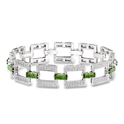 C. 1990 Vintage 5.50 ct. t.w. Green Tourmaline and 3.96 ct. t.w. Diamond Square-Link Bracelet in 18kt White Gold