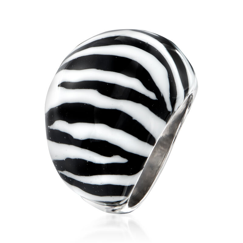 Italian Zebra Enamel Dome Ring in Sterling Silver image number 2