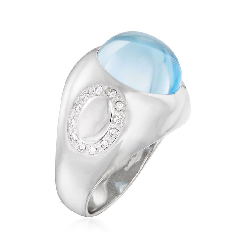 C. 1990 Vintage 7.20 Carat Swiss Blue Topaz Ring with Diamond Accents in 18kt White Gold. Size 6 image number 2