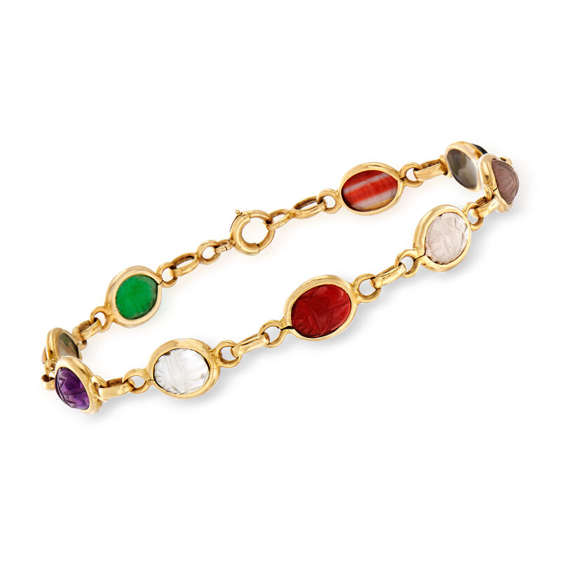C. 1960 Vintage Multi-Gem Scarab Bracelet in 14kt Yellow Gold. 7&quot; image number 0