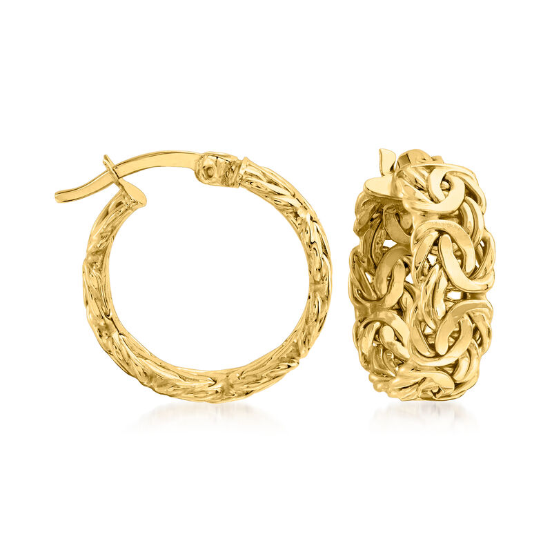 18kt Yellow Gold Byzantine Hoop Earrings. 3/4&quot; image number 0