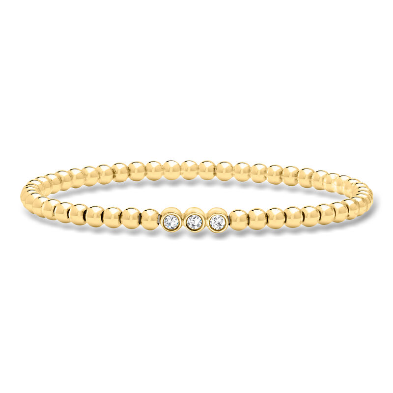 .25 ct. t.w. Lab-Grown Diamond and 4mm 18kt Gold Over Sterling Bead Stretch Bracelet image number 0