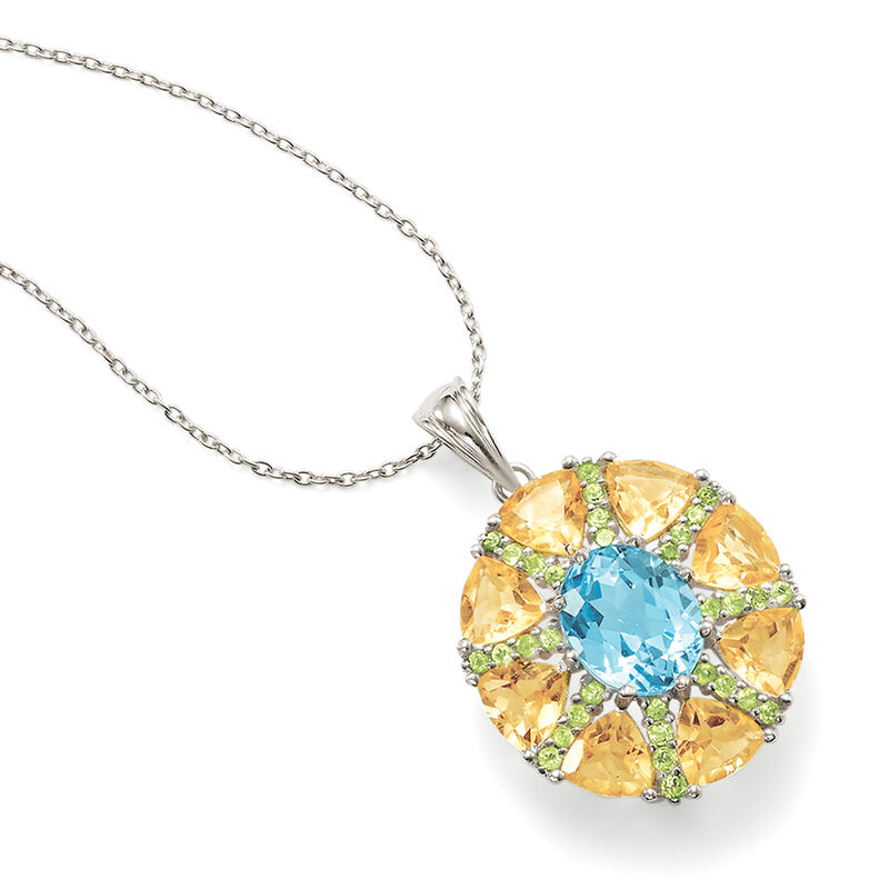 9.00 ct. t.w. Multi-Gemstone Starburst Pendant Necklace in Sterling Silver  image number 2
