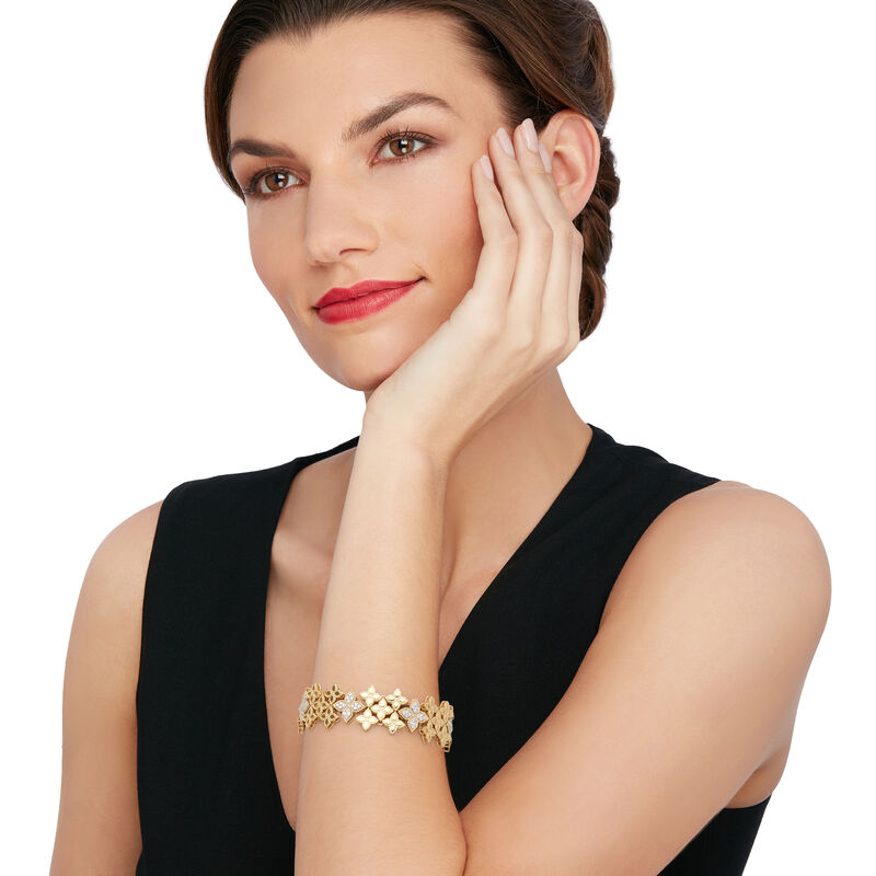 Roberto Coin &quot;Princess&quot; 1.25 ct. t.w. Diamond Floral Bracelet in 18kt Two-Tone Gold. 7.25&quot; image number 1