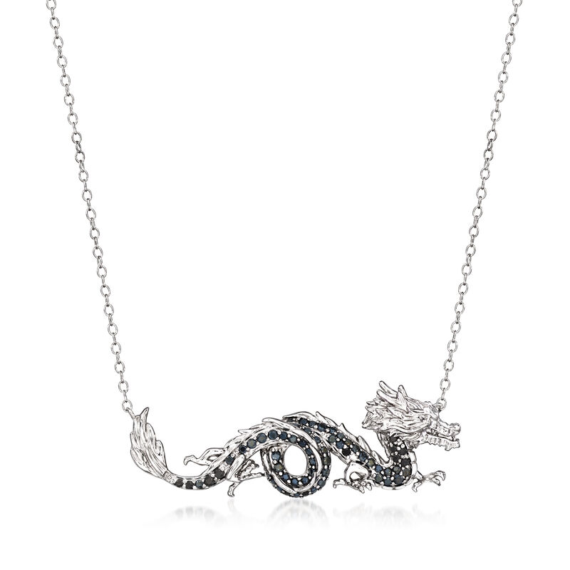 .30 ct. t.w. Black Spinel Dragon Necklace in Sterling Silver. 18&quot; image number 1