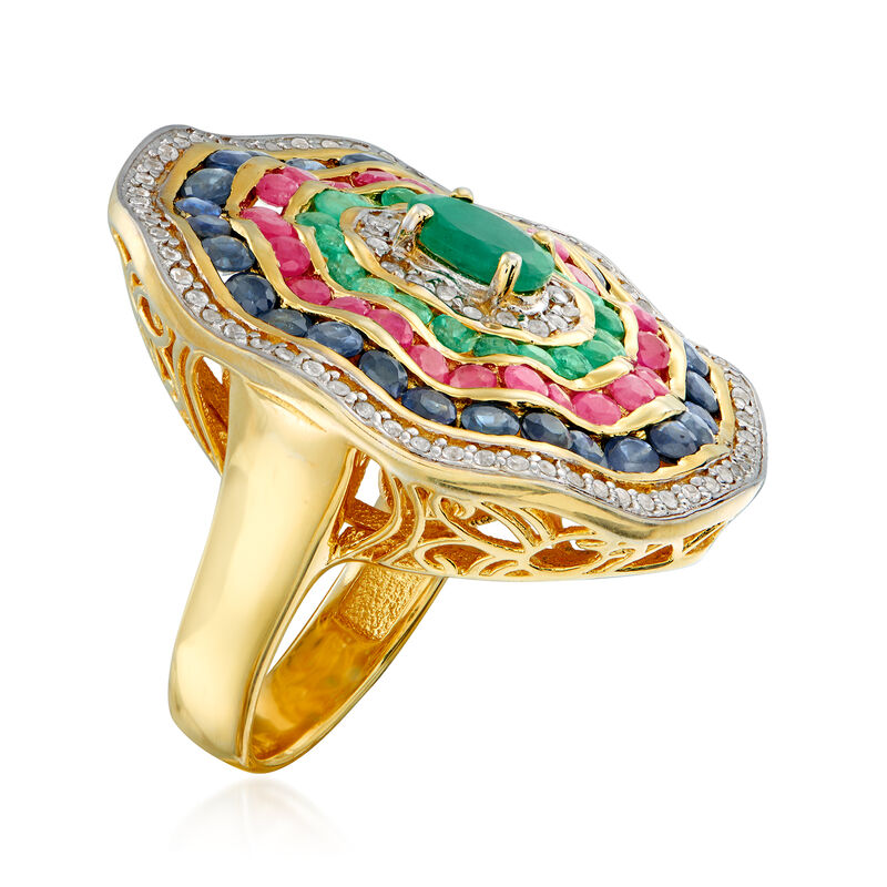 2.80 ct. t.w. Multi-Gemstone Circle Ring in 18kt Gold Over Sterling image number 2