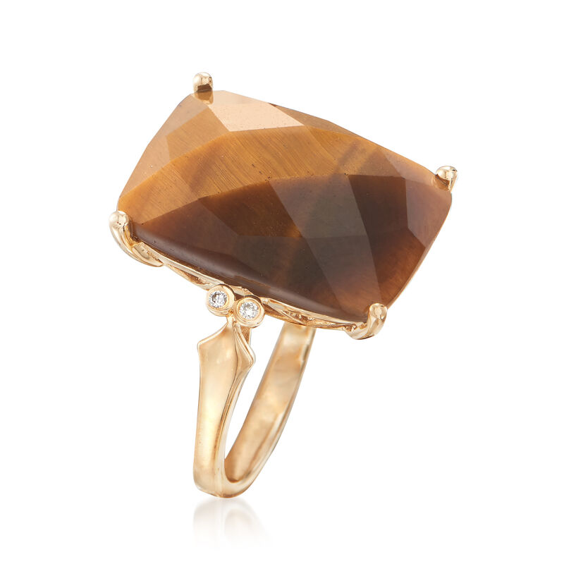 Tiger Eye Ring with Diamond Accents in 14kt Yellow Gold image number 2