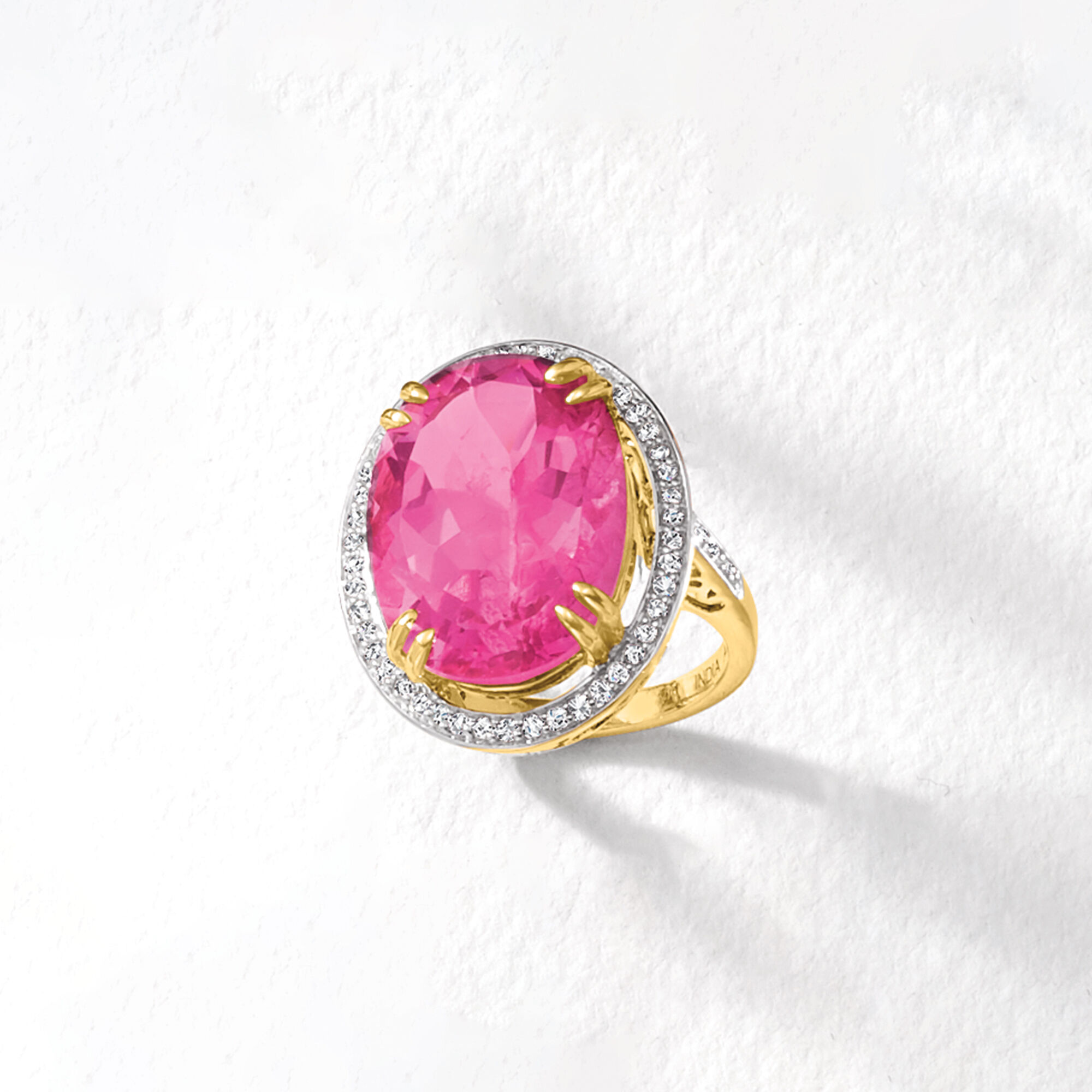 20.00 Carat Pink Topaz and .52 ct. t.w. Diamond Ring in 14kt