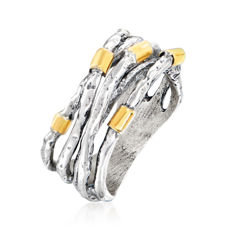Sterling Silver with 14kt Yellow Gold Station Highway Ring image number 2