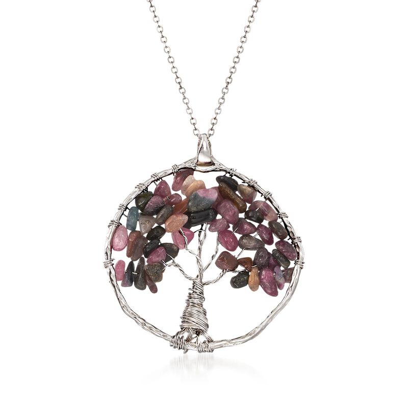 14.00 ct. t.w. Multicolored Tourmaline Tree of Life Pendant Necklace in Sterling Silver image number 0