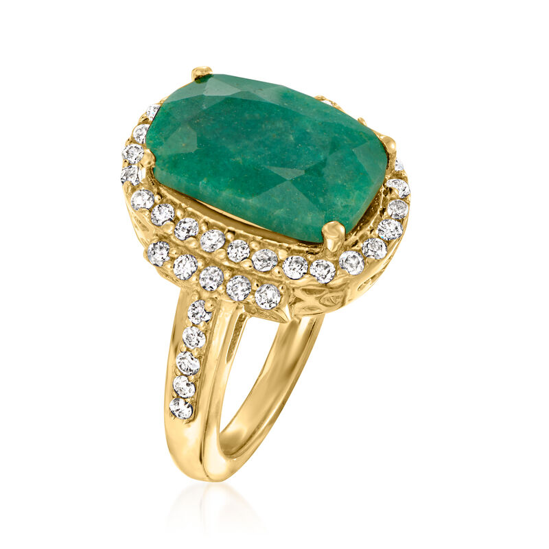 7.50 Carat Emerald Ring with .69 ct. t.w. Diamonds in 18kt Gold Over Sterling image number 2