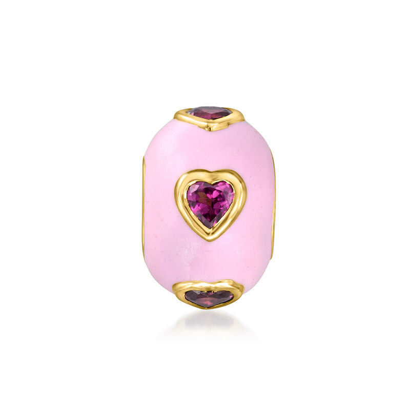 .70 ct. t.w. Rhodolite Garnet Heart Bead Charm with Pink Enamel in 18kt Gold Over Sterling  image number 1