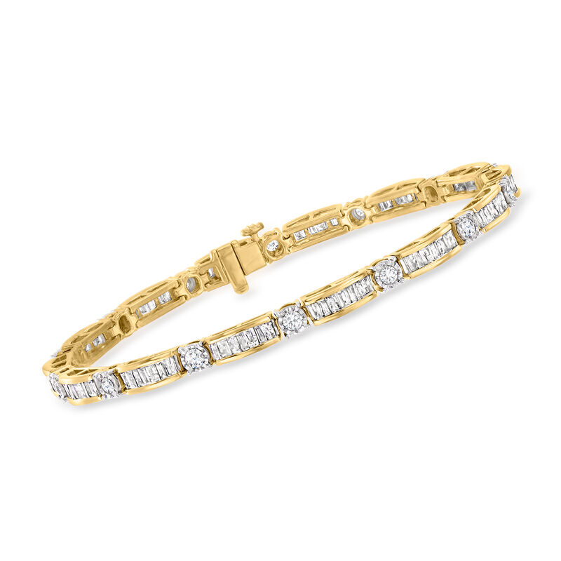 3.00 ct. t.w. Baguette and Round Diamond Bracelet in 18kt Gold Over Sterling image number 0