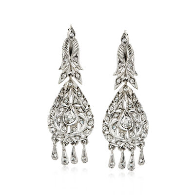 C. 1990 Vintage .70 ct. t.w. Diamond Filigree Drop Earrings in Sterling Silver