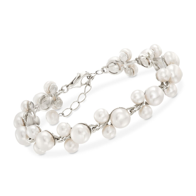 5-7.5mm Cultured Pearl Trio Bracelet in Sterling Silver. 7&quot; image number 0