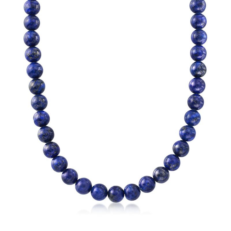 10-10.5mm Blue Lapis Bead Jewelry Set: Necklace, Bracelet and Drop Earrings in Sterling. 18.25&quot; image number 5