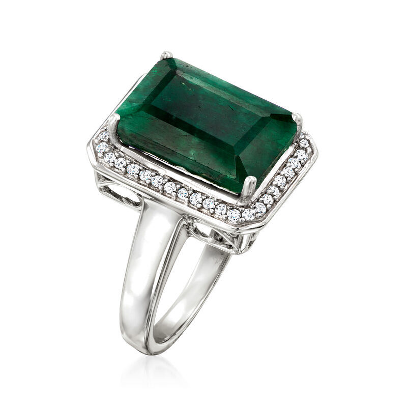 4.40 Carat Emerald and .20 ct. t.w. Diamond Ring in Sterling Silver image number 2