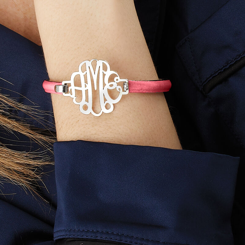 Black - Sterling Silver Personalized Monogram Bracelet with Leather. 7&quot;   image number 3