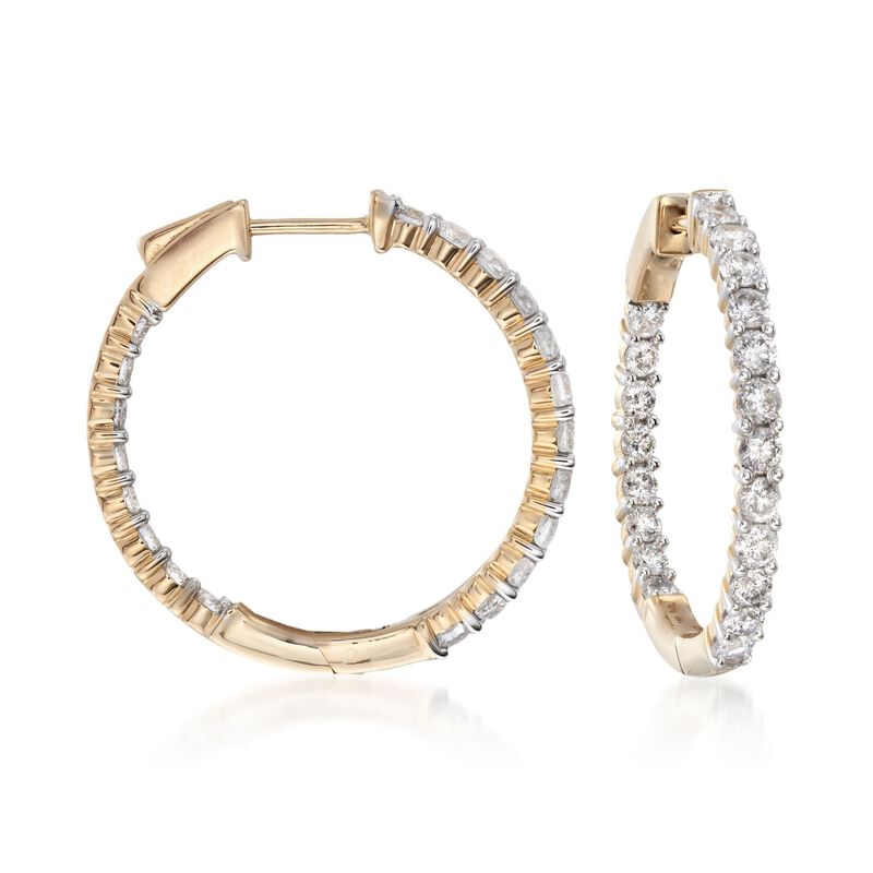 2.00 ct. t.w. Diamond Inside-Outside Hoop Earrings in 14kt Yellow Gold. 1&quot; image number 0