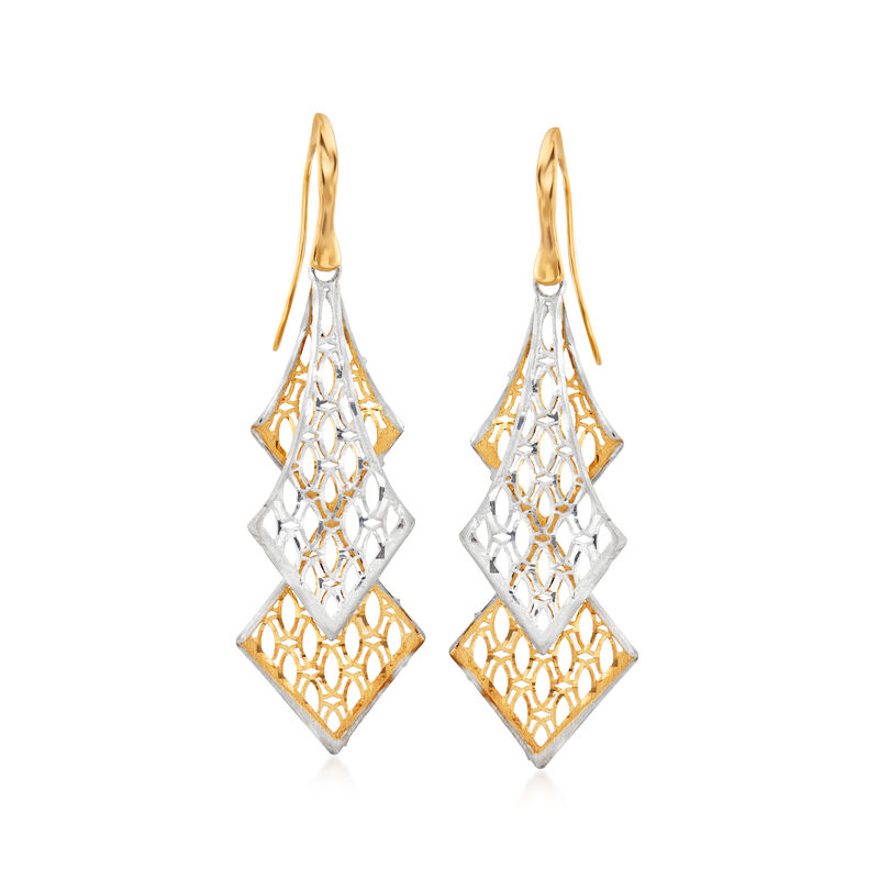 Italian 18kt Two-Tone Gold Openwork Drop Earrings image number 0