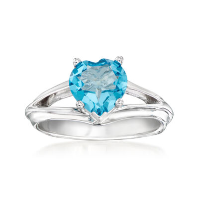 3.30 Carat Swiss Blue Topaz Heart Ring in Sterling Silver