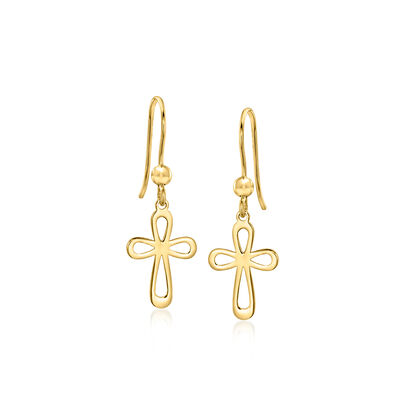 Italian 10kt Yellow Gold Cross Drop Earrings