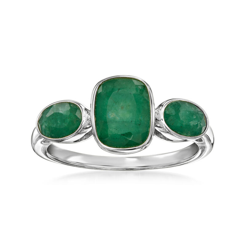 2.80 ct. t.w. Emerald Three-Stone Ring in Sterling Silver image number 0