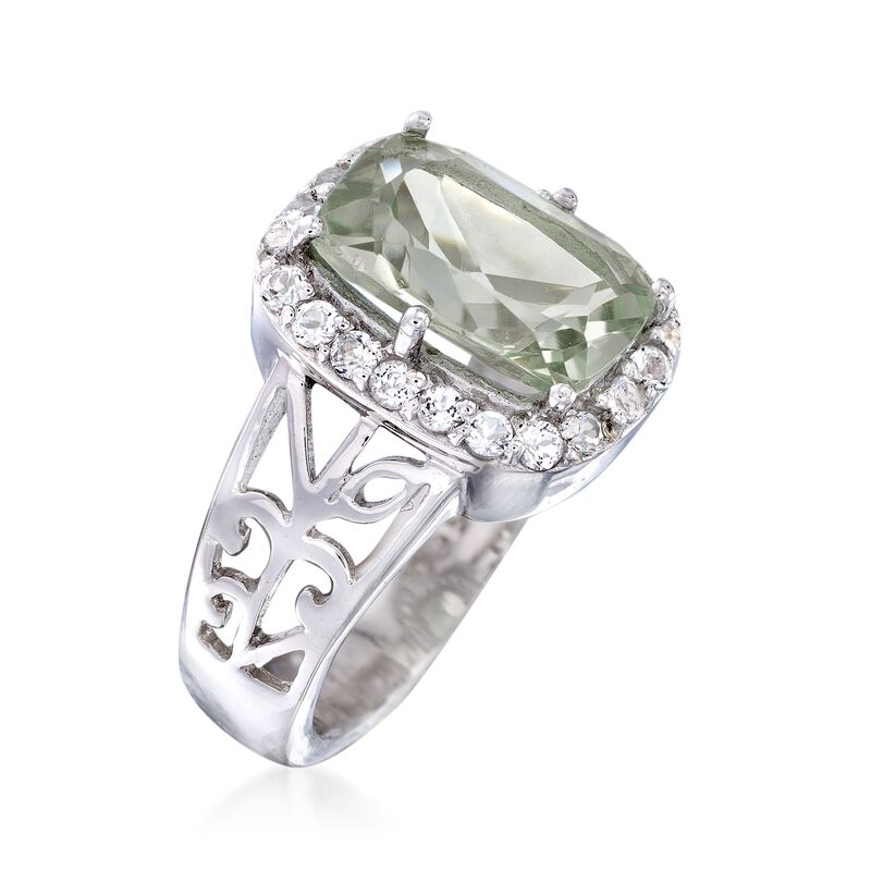 3.00 Carat Prasiolite and .60 ct. t.w. White Topaz Floral Ring in Sterling Silver image number 2