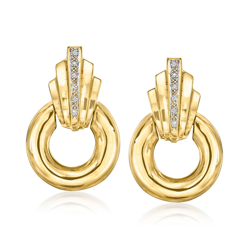 C. 1980 Vintage .24 ct. t.w. Diamond Doorknocker Earrings in 14kt Yellow Gold  image number 0