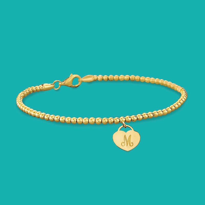 14kt Yellow Gold Personalized Heart Charm Bead Bracelet image number 3