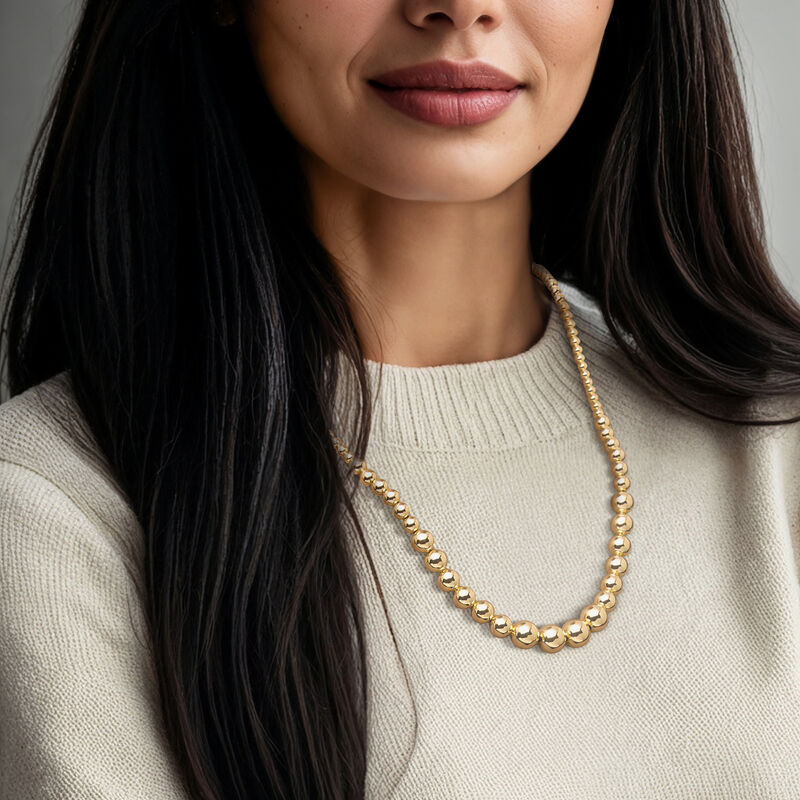 Italian 4-10mm 18kt Gold Over Sterling Graduated Bead Necklace. 20" image number 0