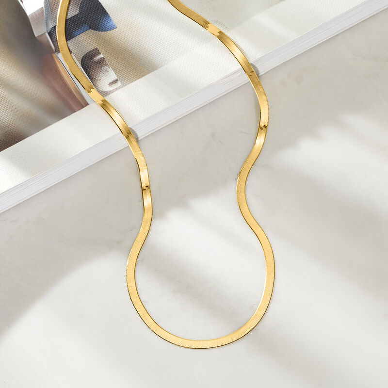 3mm 14kt Yellow Gold Herringbone Necklace. 16&quot; image number 3