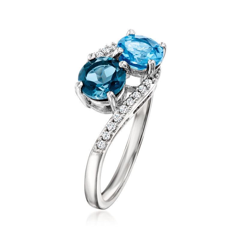 2.00 ct. t.w. London and Swiss Blue Topaz Toi et Moi Ring with .10 ct. t.w. Diamonds in Sterling Silver image number 2